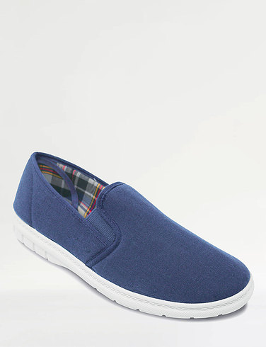 Canvas Elastic Gusset Extra Wide Fit Slip On Shoe - MJ158